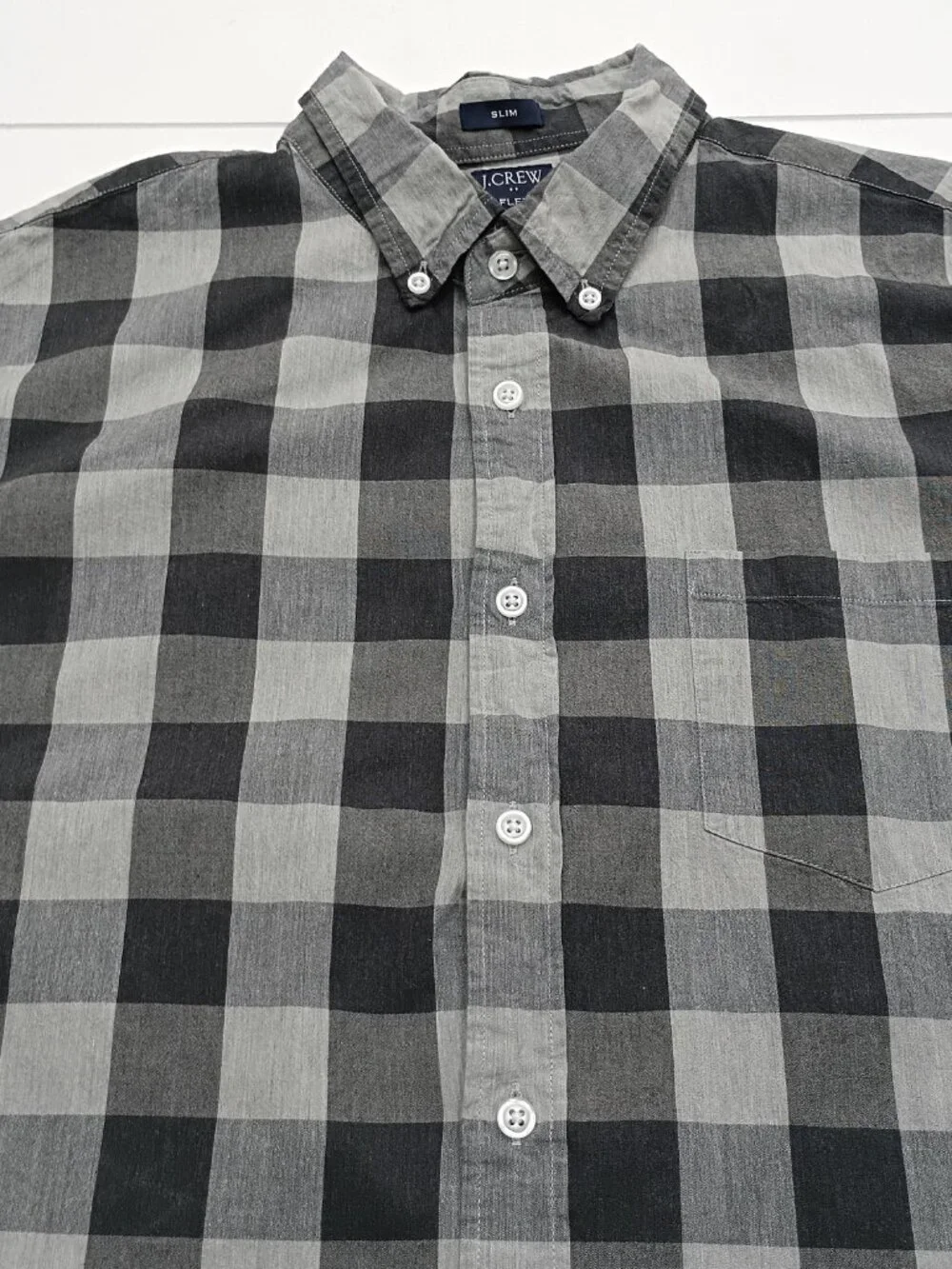 J.Crew Flex Washed Slim Button Down Shirt Buffalo Plaid Gray Black Mens XL